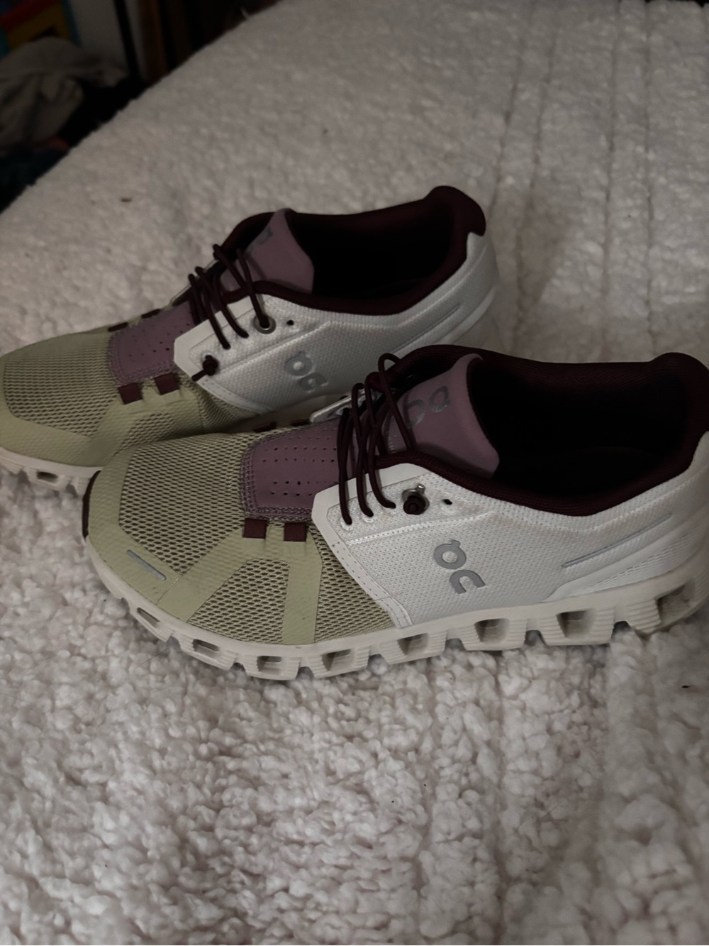 On Running Women's Sage Green and Plum Athletic Running Shoes - Picture 2 of 7